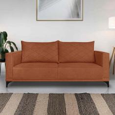 Sofá Living 2 Lugares Com Pés De Ferro Almofadas Soltas 160cm Neso Bouclê Terracota