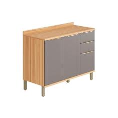 Balcão De Cozinha Sauvignon 2 Portas E 3 Gavetas P/ Pia C/tampo 120cm Amendoa/chumbo - Ronipa