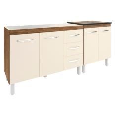 Armário Cozinha Gabinete Pia De 120 Cm Bruna E Balcão Fran Para Cooktop 5 Bocas Savana Off White