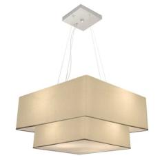 Lustre Pendente Duplo Quadrado Vivare Md-4066 Cúpula em Tecido 50x35cm Algodão Crú - Bivolt