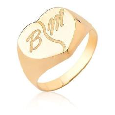 Anel Coração Letras Iniciais Personalizado Ouro 18k A502 - MAEHLER Art