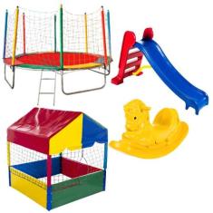 Cama Elástica Pula Pula 3,05m Resistente Piscina de Bolinhas 1,00m Pre