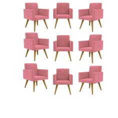 Kit 9 Poltronas Decorativas Nina Escritório E Recepção Rosa Suede Espuma D23 Balaqui Decor