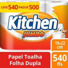 Papel toalha kitchen jumbo leve 540 pague 500 folhas