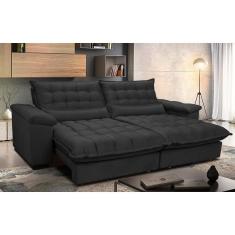 Sofá Retrátil e Reclinável 2,72m com Molas Ensacadas Cama inBox Aconchego Tecido Suede Preto