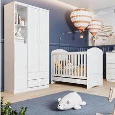 Quarto de Bebê Completo Guarda Roupa 3 Portas 2 Gavetas com Berço 3 em 1 Abracadabra Espresso Móveis Branco