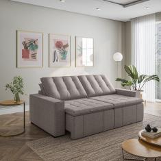 Sofá Cama Retrátil e Reclinável 3 Lugares 260cm em Linho com Molas e Braço Reto Palmeira Cabecasa Ma Marrom