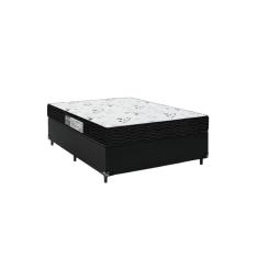 Cama Box Casal + Colchão D33 One Face - 56x138x188cm -Couro Preto