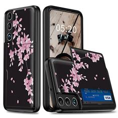 RAUEDWDJS Capa carteira para Samsung Galaxy S21 FE 5G, capa para Galaxy S21 FE 2022 com compartimento para cartão, TPU macio de camada dupla e policarbonato rígido à prova de choque para mulheres e