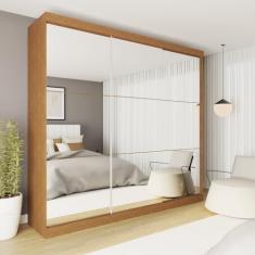 Guarda-roupa Casal 3 Portas de Correr 4 Gavetas e 9 Espelhos Rennes Carvalho