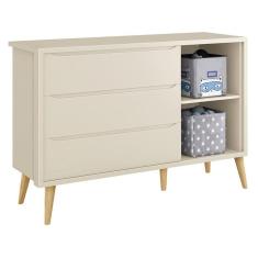 Jogo de Quarto Infantil Theo Guarda Roupa 3 Portas e Cômoda com Pés Madeira Natural - Reller Móveis