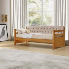 Bicama Solteiro Verona Mona Imbuia Estofado Capitonê Veludo Bege