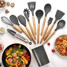 Kit Colheres Silicones 12 Peças Copo Colher Espátula Concha Suporte Co