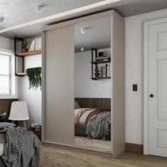 Guarda-roupa Solteiro 100% Mdf Bp com 2 Portas e 1 Espelho Geneve - RR