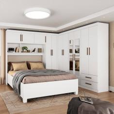 Guarda-Roupa Casal Modulado com Cama Hércules 11 Portas 6 Gavetas com Espelho Branco - Carioca Móveis