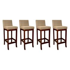 Kit 4 Banquetas Alta Estofada em Madeira Maciça Castanho Melody Suede Bege