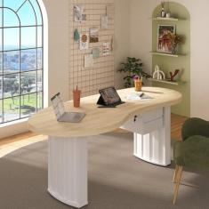 Mesa para Escritório Diretor Organic com 2 Gavetas Carvalho/Branco