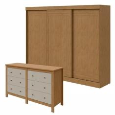 Conjunto de Guarda-roupa 3 Portas 4 Gavetas Nicee Cômoda 6 Gavetas em 