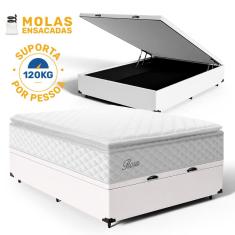 Cama Box Baú com Colchão de Molas Ensacadas Pillow Top Flora Casal 138cm