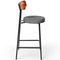 Banqueta Baixa Cozinha Sala Jantar Milão L02 Couríssimo Camel Linho Cinza Escuro - Lyam Decor