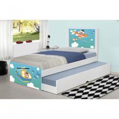 Bicama Solteiro Juvenil Barcelona Patrulha Animal MDF MDP Branco com Cama Auxiliar Tebarrot Móveis