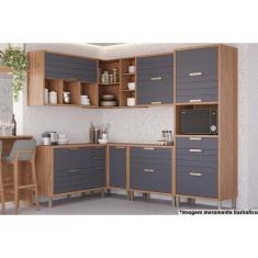 Cozinha Modulada Completa Eloise 7 Peças 33 Aéreos + 3 Balcões + 1 Paneleiro Cz029 Freijó Titanium