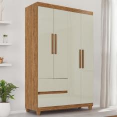 Guarda-roupa De Solteiro Madri 4 Portas 2 Gavetas - Tudo De Móveis Cinamomo/off