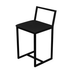 Banqueta Baixa Para Cozinha Preta Industrial Assento Estofado - Don Ca