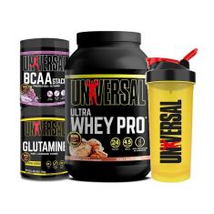 Kit Ultra Whey Pro 900g + Glutamina + BCAA Stack 300g + Coqueteleira - Universal-Unissex