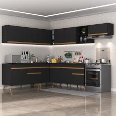 Cozinha Completa de Canto Veneza GB Multimóveis MP2068 com Armário e Balcão Preta