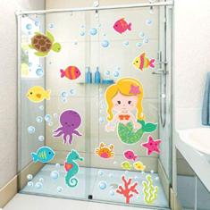 Adesivo Infantil Para Box Banheiro Fundo Do Mar Sereia