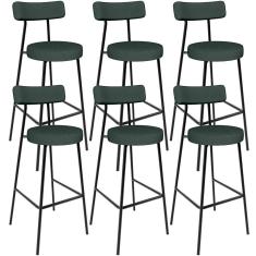 Kit 06 Banquetas Alta Cozinha Bar Sala De Jantar Em Aço Milão L02 Linho Verde Musgo - Lyam Decor