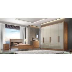 Guarda Roupa Casal 100% MDF 6 Portas 8 Gavetas - Linea-Cumaru/Fendi - Móveis Novo Horizonte