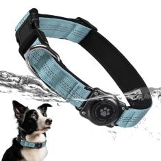 Coleira para cães AirTag, IP68 à prova d'água, suporte para coleira de ar, refletiva, acolchoada confortável, ultradurável para cães pequenos, médios e grandes