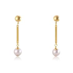 Brinco Médio Com Fio Pérola Folheado [F027]