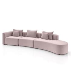 Sofá Curvo Decorativo Kimiko 447cm 5 Lugares Sala De Estar Com Chaise Veludo Rosê G52 - Gran Belo