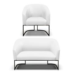 Sofá Namoradeira e Poltrona Base Industrial Preto Stella Corino Branco D03 - D`Rossi