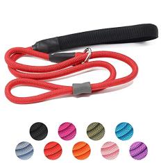 Coleira de treinamento para cães de corda deslizante forte (1,2 m) - grafite de nylon trançado durável resistente com rolha de borracha e alça acolchoada - Sem puxão, caminhada, escalada para cães