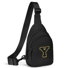 Viverte Pequena bolsa tiracolo com inicial, pochete para meninas e mulheres, bolsa de peito fofa, bolsa cruzada, presente personalizado, Preto