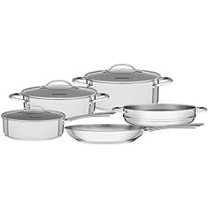 Jogo de Panelas Tramontina Una em Aço Inox com Fundo Triplo e Tampas de Vidro 5 Peças