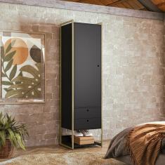 Guarda Roupa Closet Industrial 1 Porta 2 Gavetas Olivar Preto