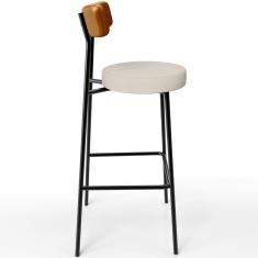Banqueta Alta Milão L02 Aço Assento Linho Whisky Cru Preto Lyam Decor