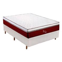 Cama Box Casal Kit MasterPocket Rubi 138x188 com Colchão Molas Ensacadas Base Branco Polar
