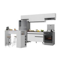 Armário De Cozinha Modulado Com Bancada Veneza Multimóveis Mp2212 Branco/preto Branco/preto