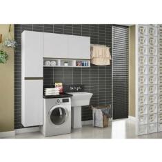 Armário de Lavanderia 2 Peças Pérola Luciane Móveis - Kit, Branco Pola
