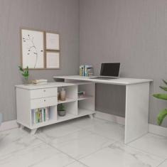 Escrivaninha Retrô em L Mesa Escritório e Home Office com e Gold 2 Gav