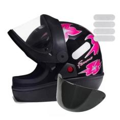 Capacete San Marino Femme Feminino Preto Mais Viseira Fumê e Adesivo, 