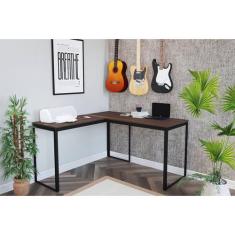 Escrivaninha Mesa Escritório em L 135x135 135cm Preto Fosco e Nogal - 