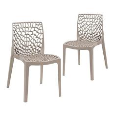 Loft7, Kit Conjunto 2 Cadeiras Gruvyer, Polipropileno com Encosto Moderna Versátil para Sala de Jantar Cozinha Bar Restaurante Jardim Varanda Cafeteria Shopping Salão de Festas, Nude