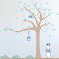 Adesivo De Parede Infantil Árvore Coruja Baby Azul - Quartinhos